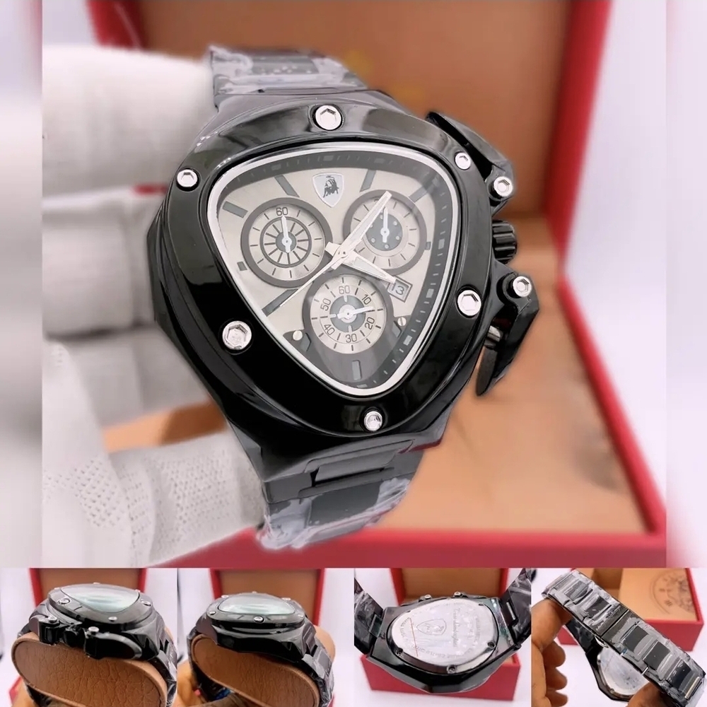 Lamborghini Black and Silver Triangular Watch